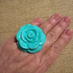 Turquoise Rose 3D Ring with Rhinestones by Sookie Sookie! OOAK - Artist Made